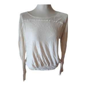 Athleta mesh detail cream sweater size large linen cotton blend